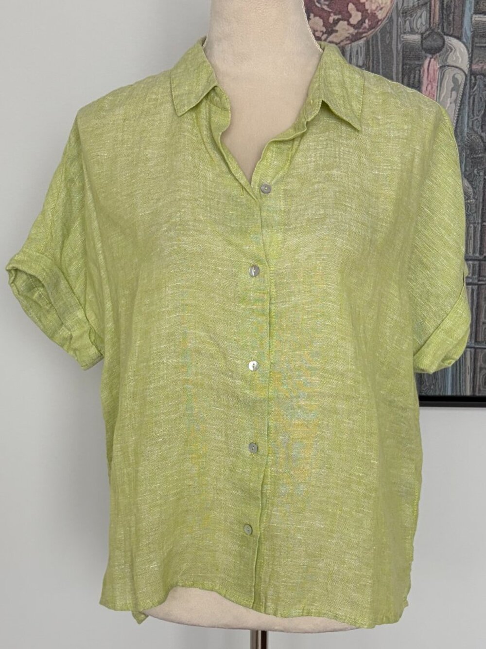 NWT Isaac Mizrahi Lime Green Linen Shirt M